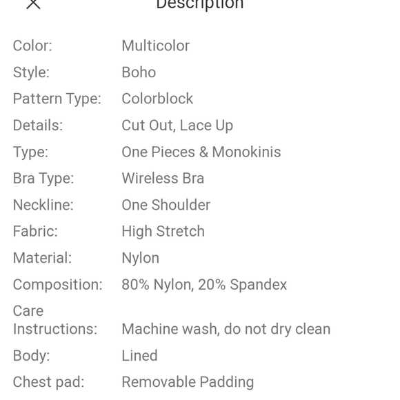 NEW Shein Sherbet Sunset ColorBlock Lace-Up Cut-Out 1 Piece Bathing Swim Suit 6M - Picture 8 of 8